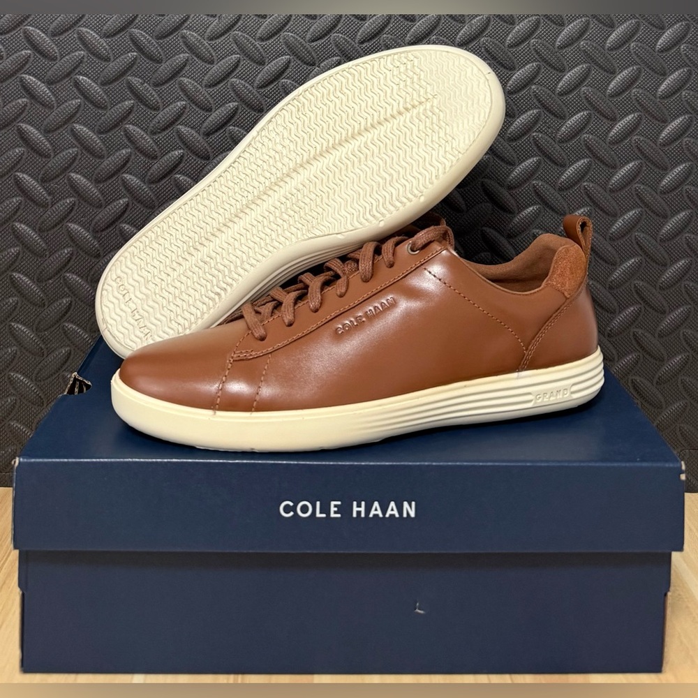 Cole Haan Grand Plus Crosscourt C36924 Shoes British Tan Leather Mens Size 8‎
